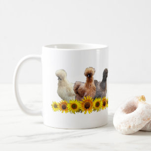 Silkie Bantam Chicken Trio und Sonnenblumen Kaffeetasse