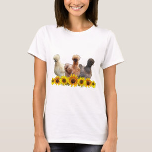 Silkie Bantam Chicken Trio und Sonnenblumen T-Shirt