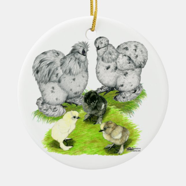 Silkie Bantam Splash Familie Keramikornament (Vorne)