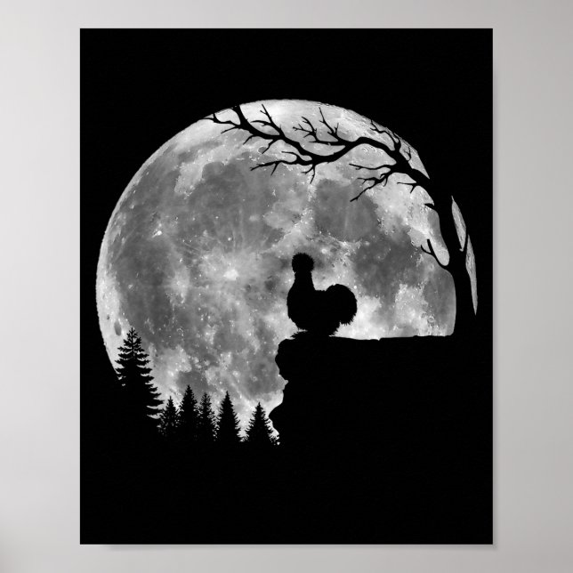 Silkie Chicken Moon Silhouette Funny Lazy Hallowee Poster (Vorne)