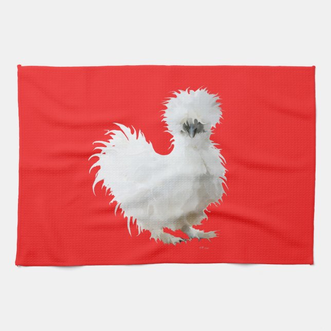 Silkie Chicken on Red Geschirrtuch (Horizontal)