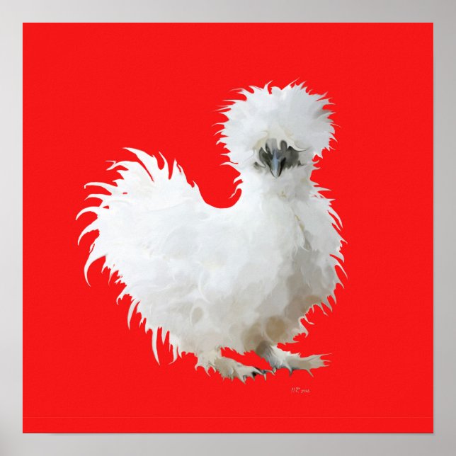 Silkie-Huhn auf Rot Poster (Vorne)
