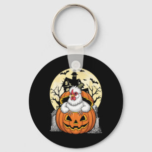 Silkie-Huhn Frohes Halloween-Kürbis-Bauernhof-Tier Schlüsselanhänger