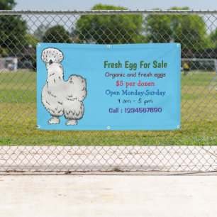 Silkie Hühner Cartoon Frischei-Schild zum Verkauf Banner