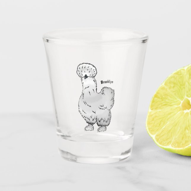 Silkie-Hühner-Cartoon Schnapsglas (Vorderseite)