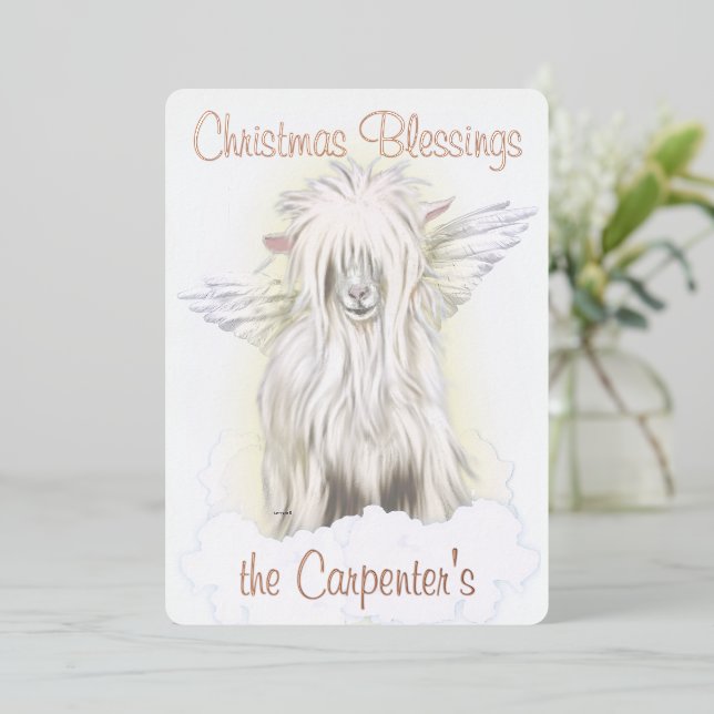 Silky Angel Goat Foat Holiday Card Folieneinladung (Stehend vorne)