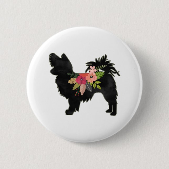 Silky Chihuahua Dog Breed Boho Floral Silhouette Button (Vorderseite)