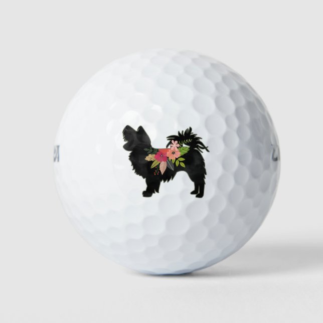 Silky Chihuahua Dog Breed Boho Floral Silhouette Golfball (Vorderseite)