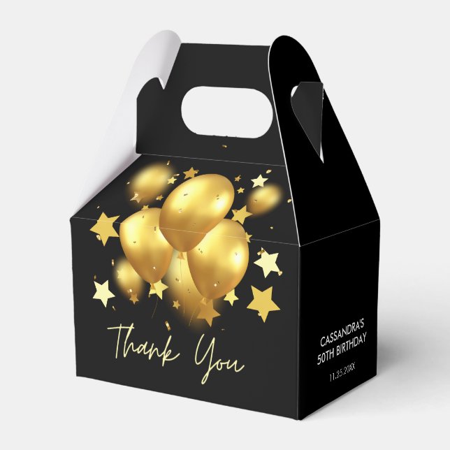Silky Golden Balloons Stars Black Birthday Geschenkschachtel (Vorderseite)