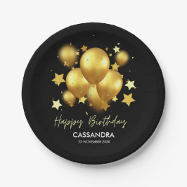 Silky Golden Balloons Stars Black Birthday Pappteller