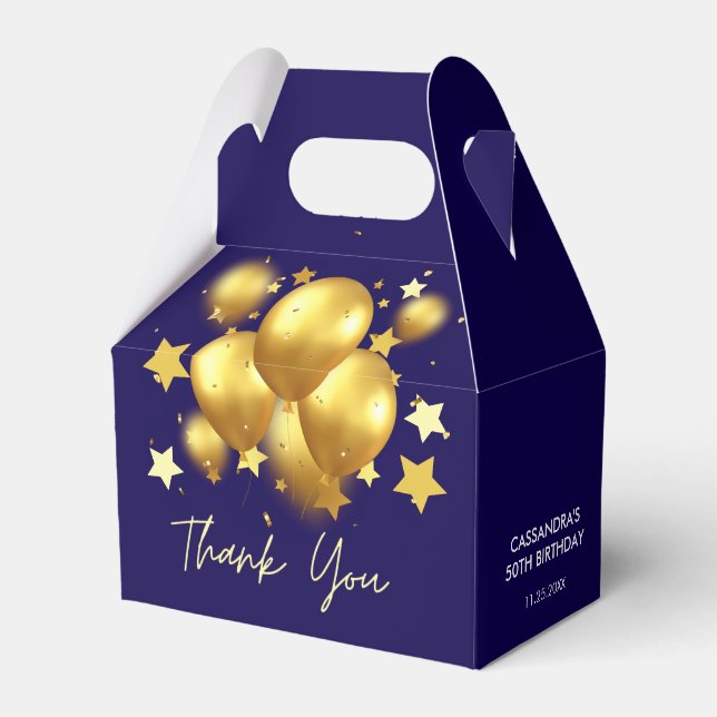 Silky Golden Balloons Stars Navy Geburtstag Geschenkschachtel (Vorderseite)