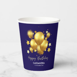 Silky Golden Balloons Stars Navy Geburtstag Pappbecher