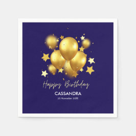 Silky Golden Balloons Stars Navy Geburtstag Serviette