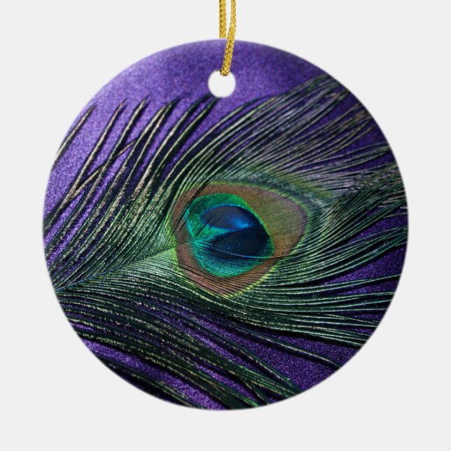 Silky Lila Peacock Feather Keramikornament (Vorne)