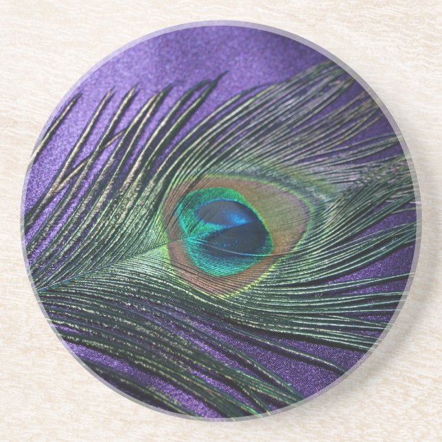 Silky Lila Peacock Feather Sandstein Untersetzer (Vorne)
