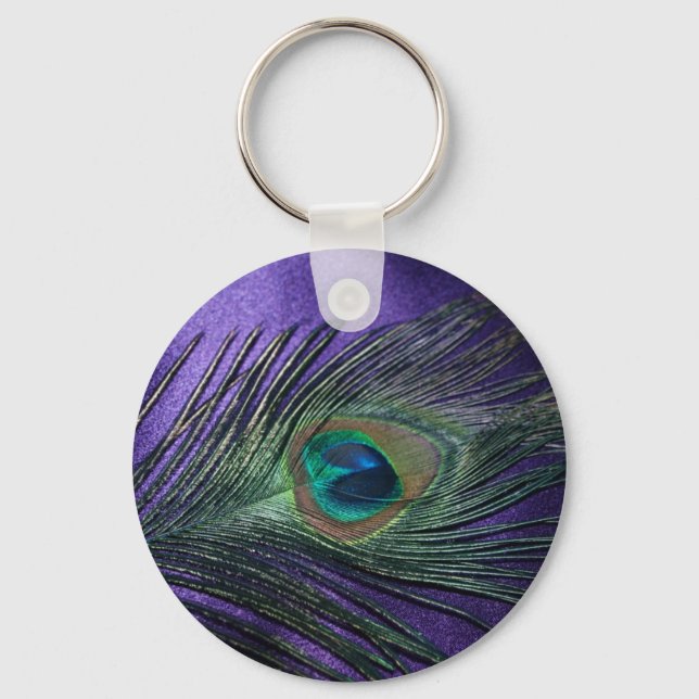Silky Lila Peacock Feather Schlüsselanhänger (Vorderseite)