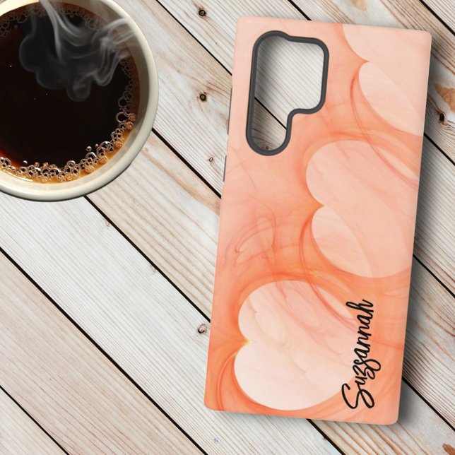 Silky Orange Heart Line Abstrakte Kunst Personalis Samsung Galaxy Hülle (back phone case template design )