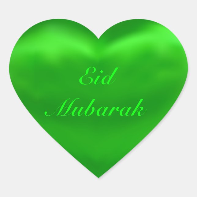 Silky Satin Green Eid Mubarak Herz-Aufkleber (Vorderseite)