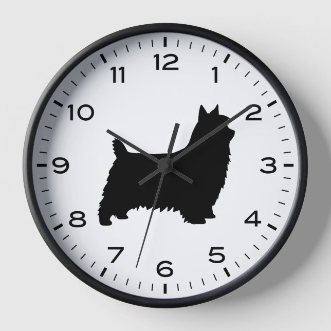 Silky Terrier Dog Rasse Silhouette Uhr (Vorderseite)