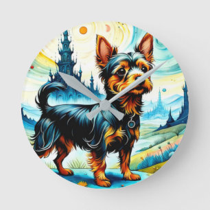 Silky Terrier im Garten des irdischen Friedens 4 Runde Wanduhr