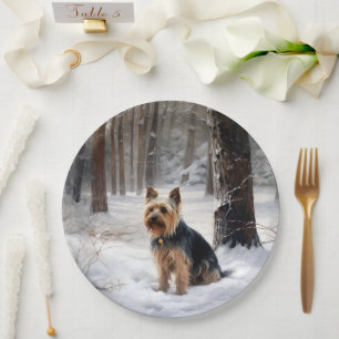 Silky Terrier Lass es schneien Weihnachten Pappteller