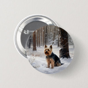 Silky Terrier lässt es Weihnachten schnee Button