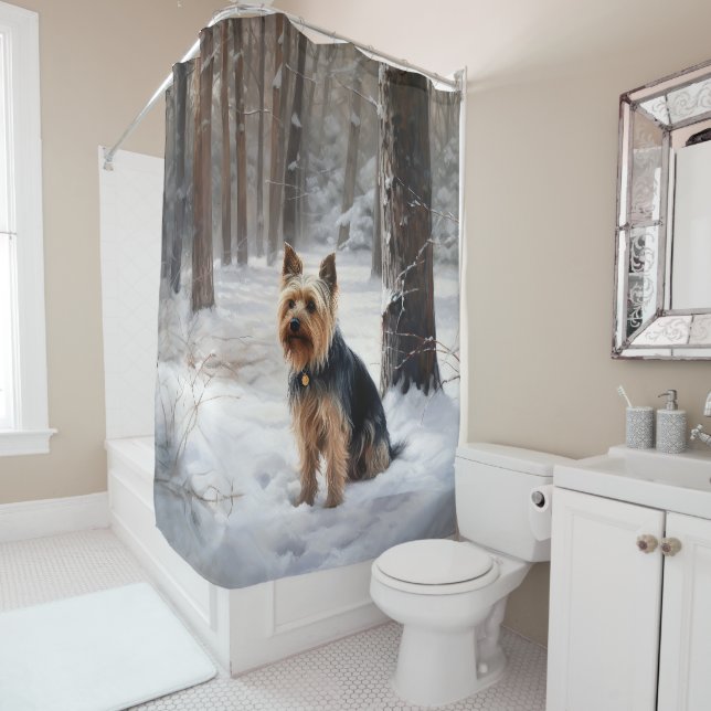 Silky Terrier lässt es Weihnachten schnee Duschvorhang (Beispiel)
