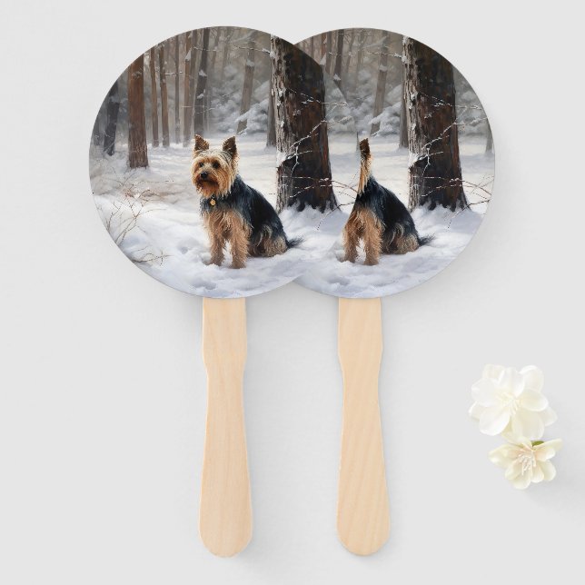 Silky Terrier lässt es Weihnachten schnee Fächer (Vorne und Hinten)