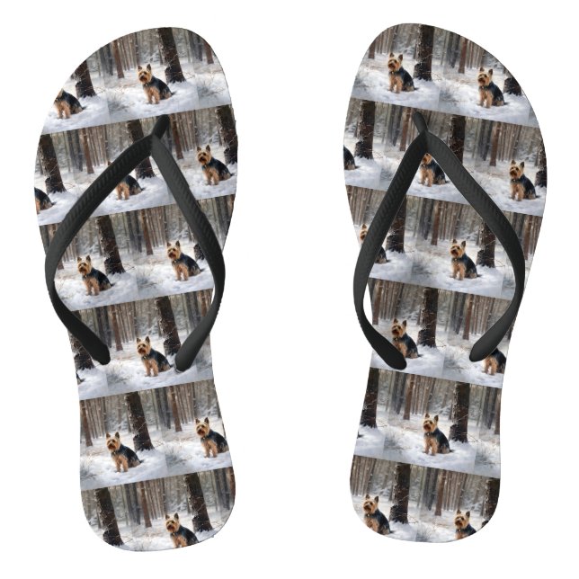 Silky Terrier lässt es Weihnachten schnee Flip Flops (Fußbett)