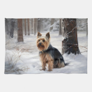 Silky Terrier lässt es Weihnachten schnee Geschirrtuch