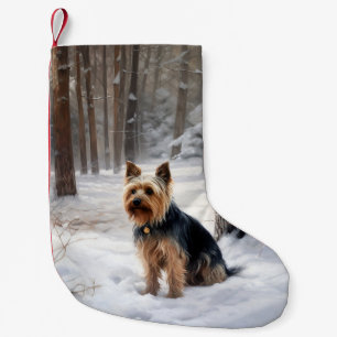 Silky Terrier lässt es Weihnachten schnee Kleiner Weihnachtsstrumpf