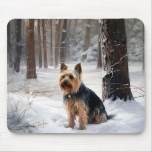 Silky Terrier lässt es Weihnachten schnee Mousepad