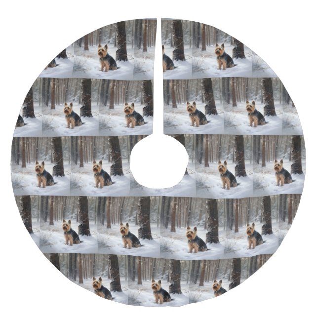 Silky Terrier lässt es Weihnachten schnee Polyester Weihnachtsbaumdecke (Vorderseite)