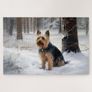 Silky Terrier lässt es Weihnachten schnee Puzzle
