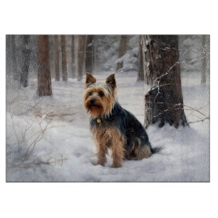Silky Terrier lässt es Weihnachten schnee Schneidebrett