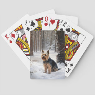 Silky Terrier lässt es Weihnachten schnee Spielkarten