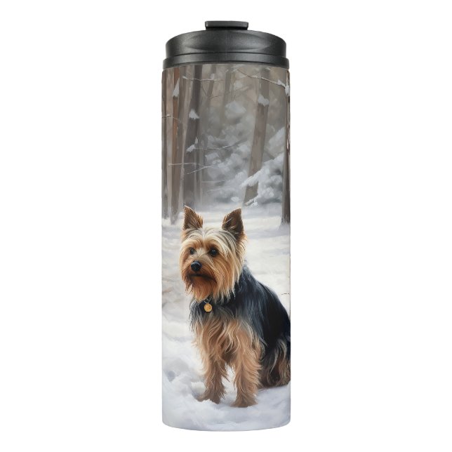 Silky Terrier lässt es Weihnachten schnee Thermosbecher (Vorderseite)