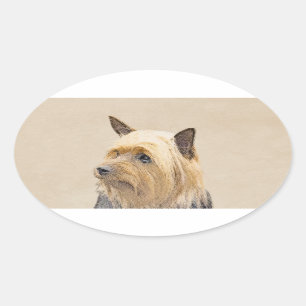 Silky Terrier Painting - Niedliche Original Dog Ar Ovaler Aufkleber