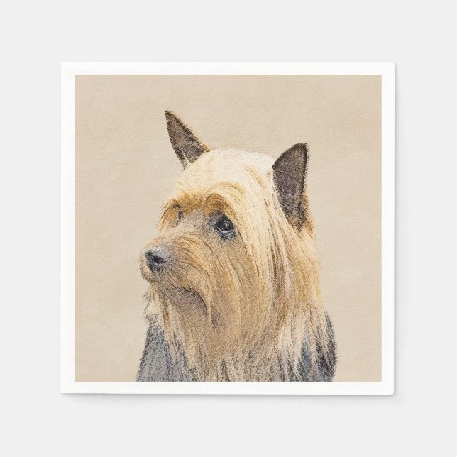 Silky Terrier Painting - Niedliche Original Dog Ar Serviette (Vorderseite)