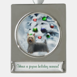 Silky Terrier Personalisiert Weihnachten Banner-Ornament Silber