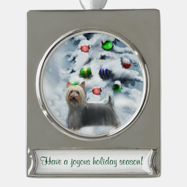 Silky Terrier Personalisiert Weihnachten Banner-Ornament Silber (Vorderseite)