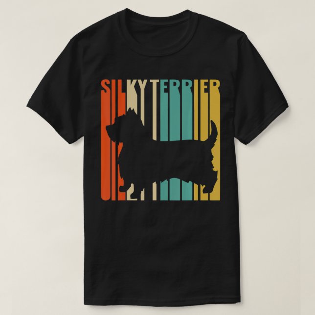 Silky Terrier Retro 1970er Hunde Silhouette Silky  T-Shirt (Design vorne)