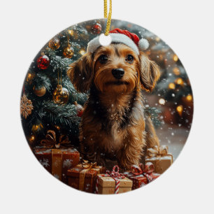 Silky Wire Haired Dachshund Weihnachten Keramik Ornament
