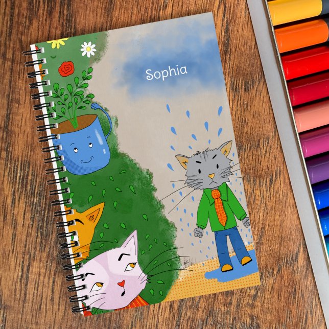 Silly Cat Personalized Spiral Notebook Notizbuch (Silly cartoon cats spiral notebook with name .)