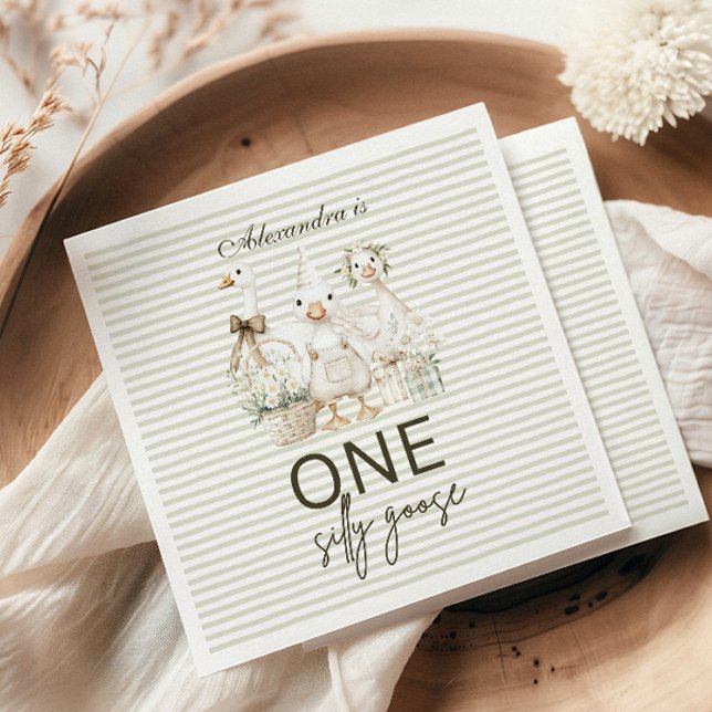 Silly Goose 1st Birthday Green Stripes  Serviette (Von Creator hochgeladen)