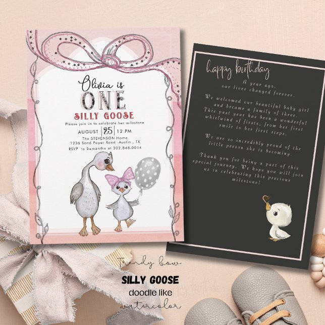 Silly Goose 1st Birthday Watercolor Hand drawn Einladung (Silly Goose 1st Birthday Watercolor Hand drawn Invitation)