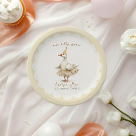 Silly Goose 3rd Birthday Yellow Watercolor Pappteller