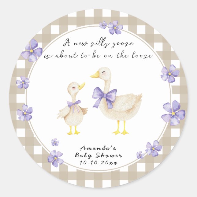 Silly Goose Baby Shower Runder Aufkleber (Vorderseite)