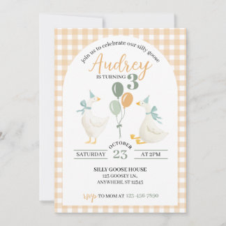 Silly Goose Birthday Invitation | Watercolor Plaid Karte