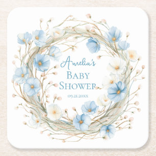 Silly Goose Blaue Wildblumen-Baby-Shower-Papierunt Rechteckiger Pappuntersetzer